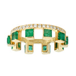 Square Cut Emerald Pave Diamond 18k Yellow Gold Designer Ring