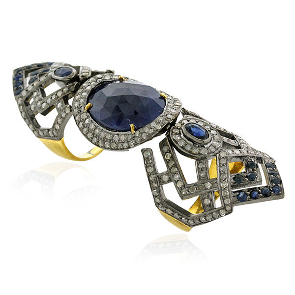 Sapphire Diamond Women Fashion Knuckle Ring 18kt Gold SilverJewelry
