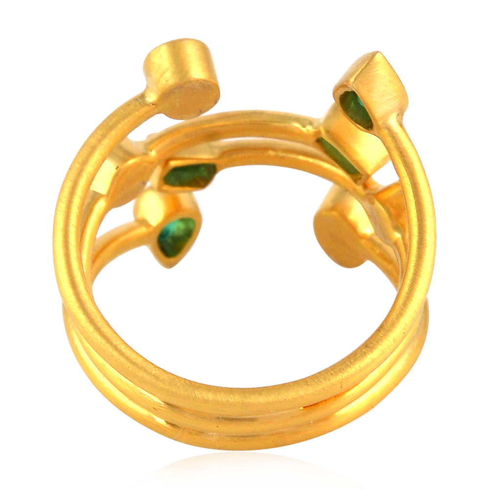 Bezel Set Emerald & Diamond Cuff Ring In 18k Yellow Gold