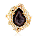 18k Yellow Gold Diamond Geode Designer Wedding Ring For Gift