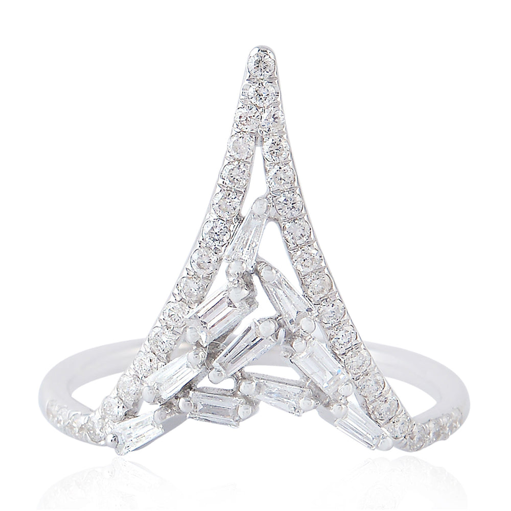 Tapered Baguette Spike Design Ring In 18k White Gold