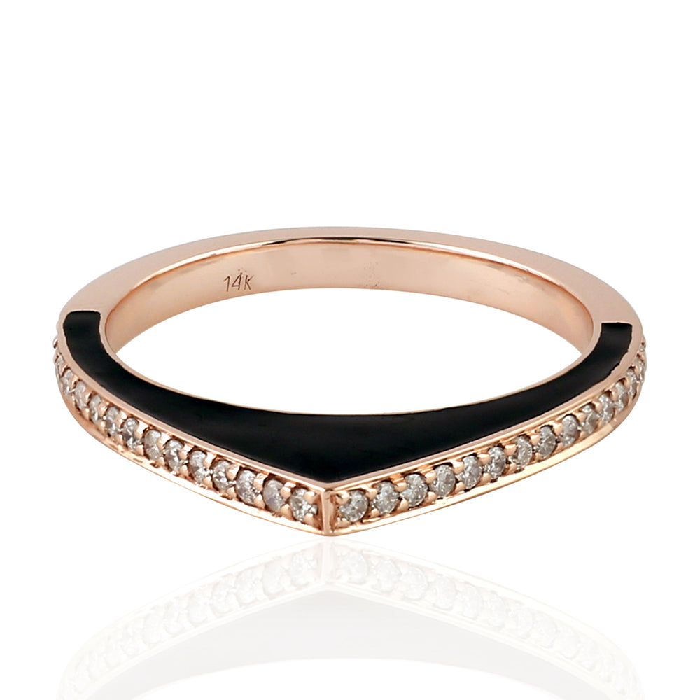 14k Rose Gold Pave Diamond Geometric Enamel Ring Gift