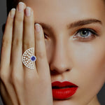 Natural Tanzanite Cocktail Ring 18K White Gold Jewelry Gift