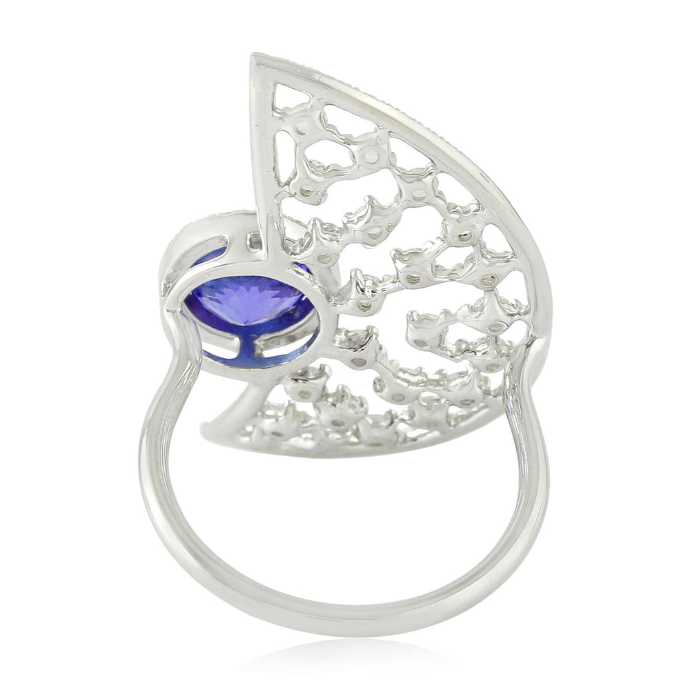 Natural Tanzanite Cocktail Ring 18K White Gold Jewelry Gift