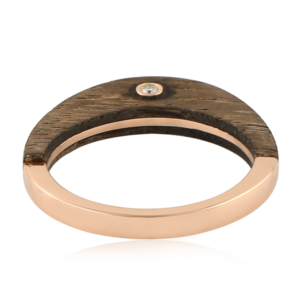 Natural Diamond Band Ring 14K Rose Gold Wood Jewelry Gift