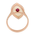 Marquise Mother of Pearl & Ruby Gemstone Cocktail Ring Birthstone June 18k Rose Gold