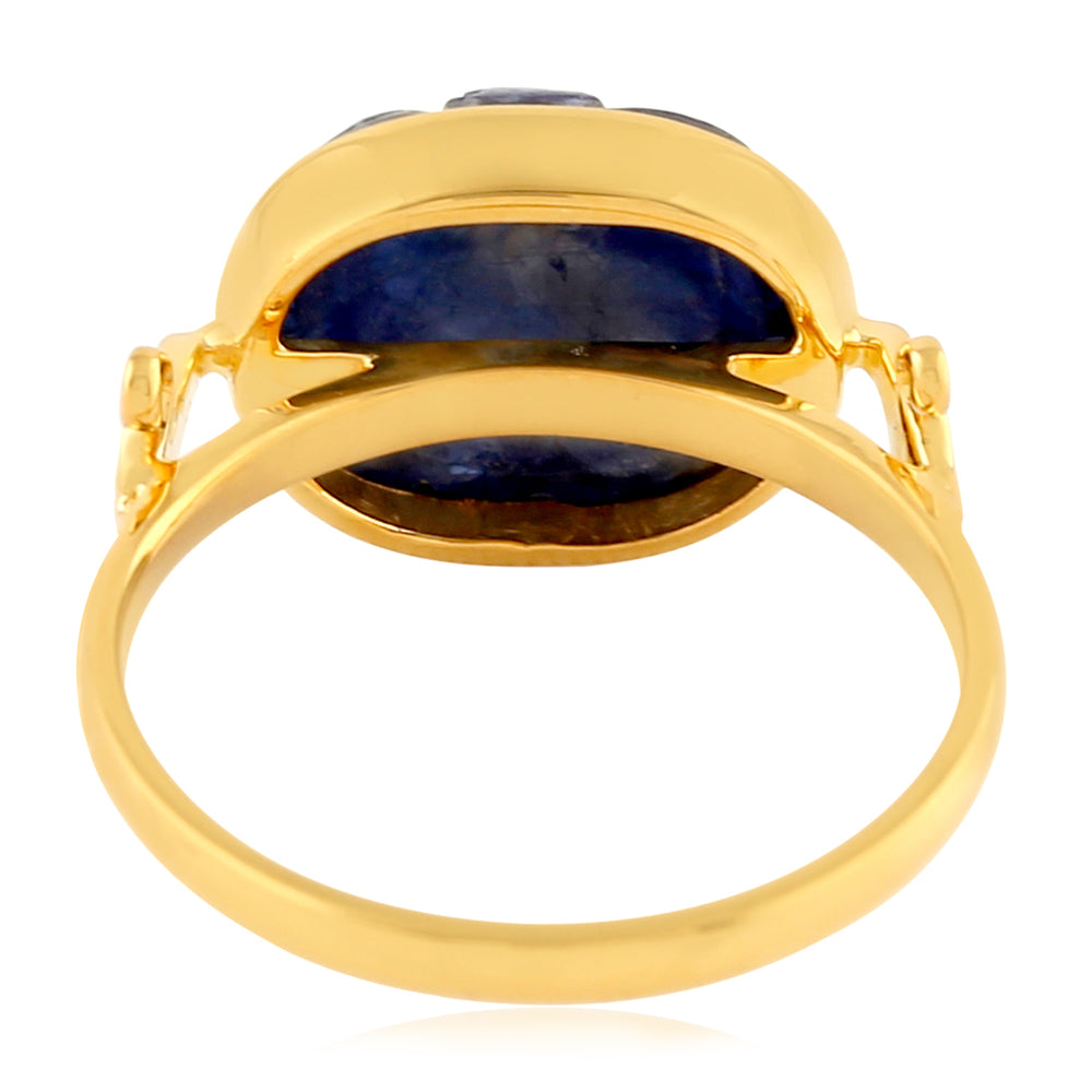 Handcarve Sapphire Diamond Vintage Ring In 18k Yellow Gold