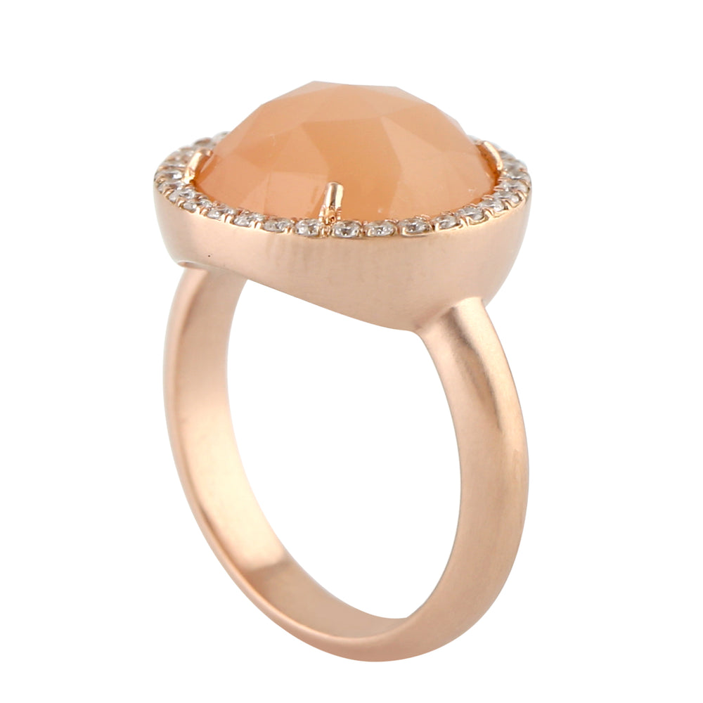 Peach Moonstone Diamond Cocktail 18k Rose Gold Ring