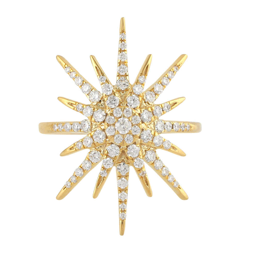 Natural Diamond Sun Burst Cocktail Ring 18k Yellow Gold Jewelry Gift