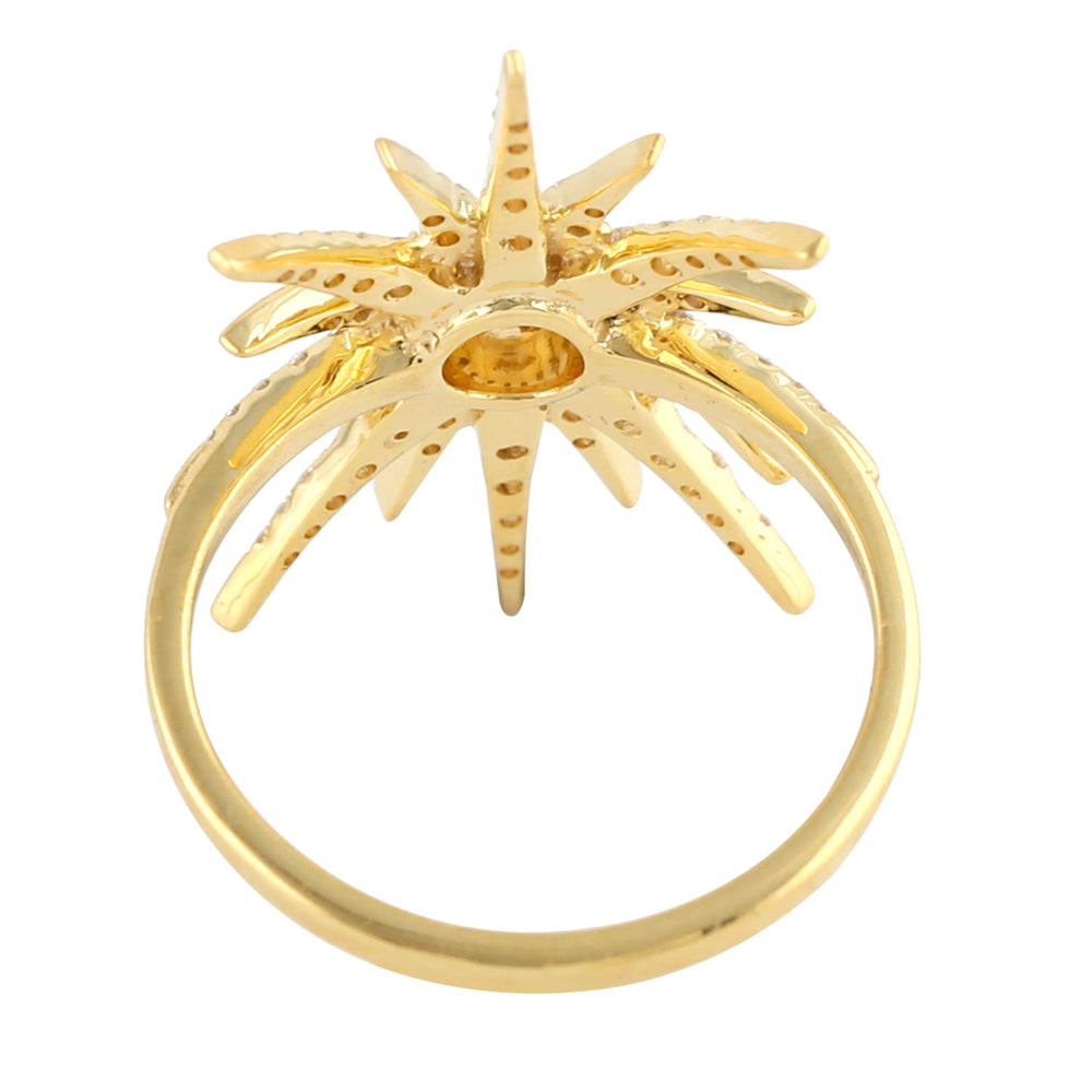 Natural Diamond Sun Burst Cocktail Ring 18k Yellow Gold Jewelry Gift