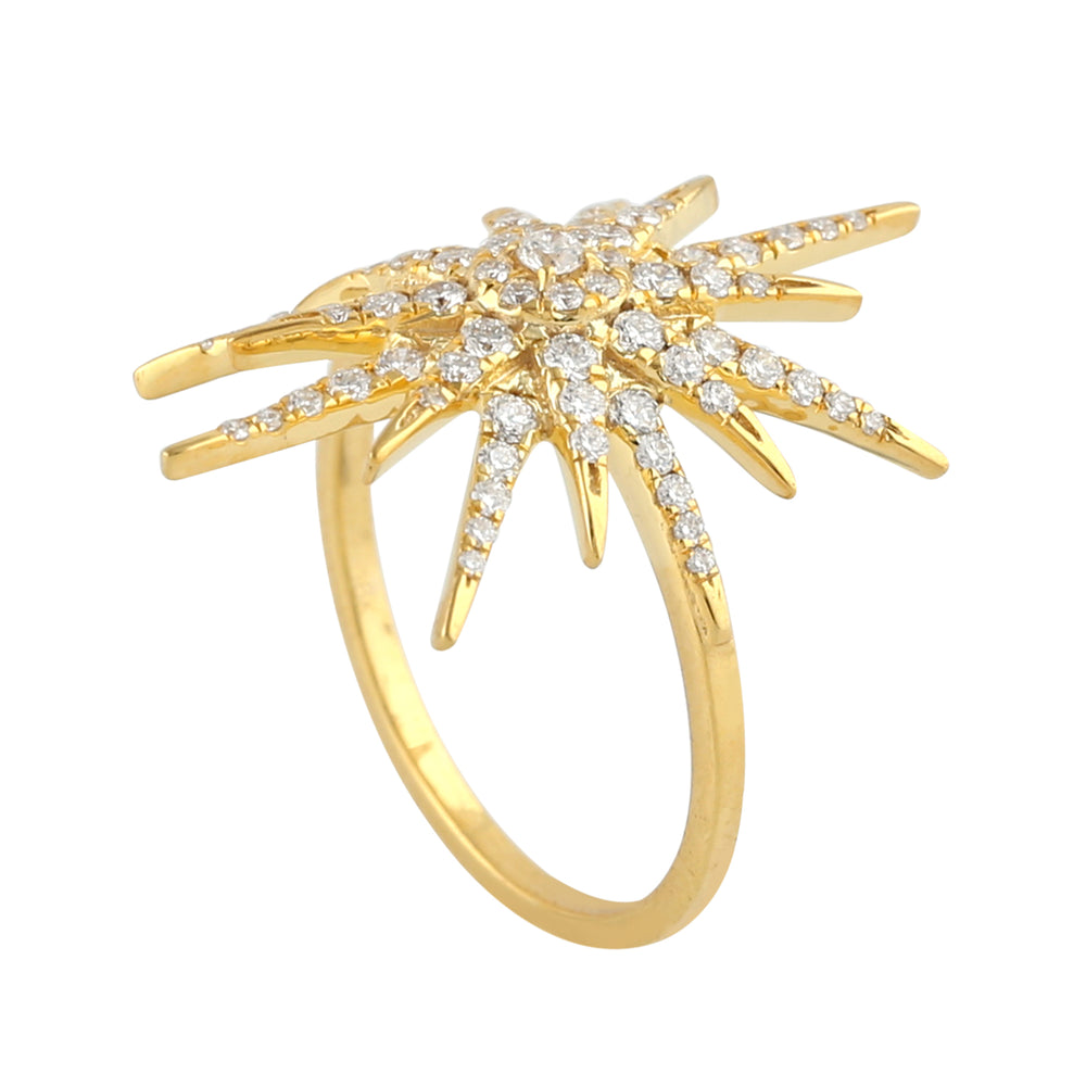 Natural Diamond Sun Burst Cocktail Ring 18k Yellow Gold Jewelry Gift