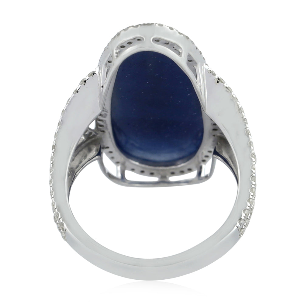 Cocktail Ring Sapphire Diamond 18K White Gold Jewelry Gift