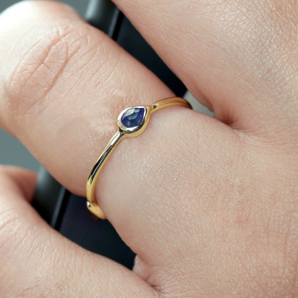 Blue Sapphire Three Stone Ring Set In 10k Yellow Gold