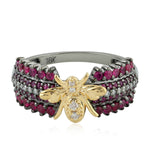 Housefly Design Band Ring In Ruby Diamond 18k Gold