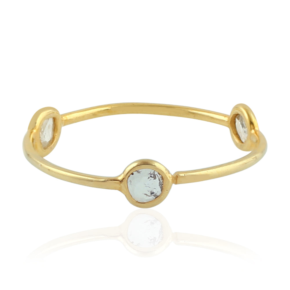 Natural Diamond Three Stone Designer Ring In 18k Yellow Gold Jewelry