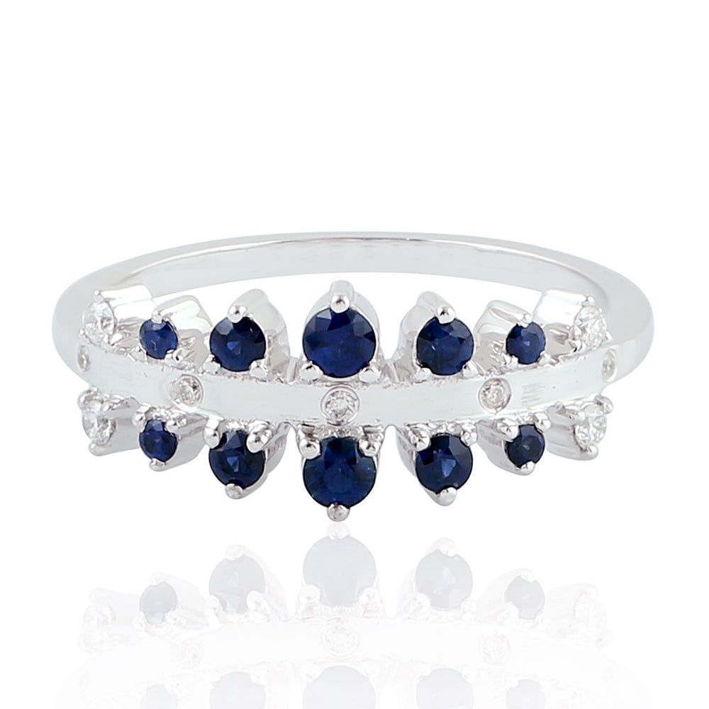 Natural Blue Sapphire Band Ring 18K White Gold Diamond Jewelry Gift