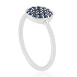 18k White Gold Blue Sapphire Pave Disc Ring Handmade Jewelry