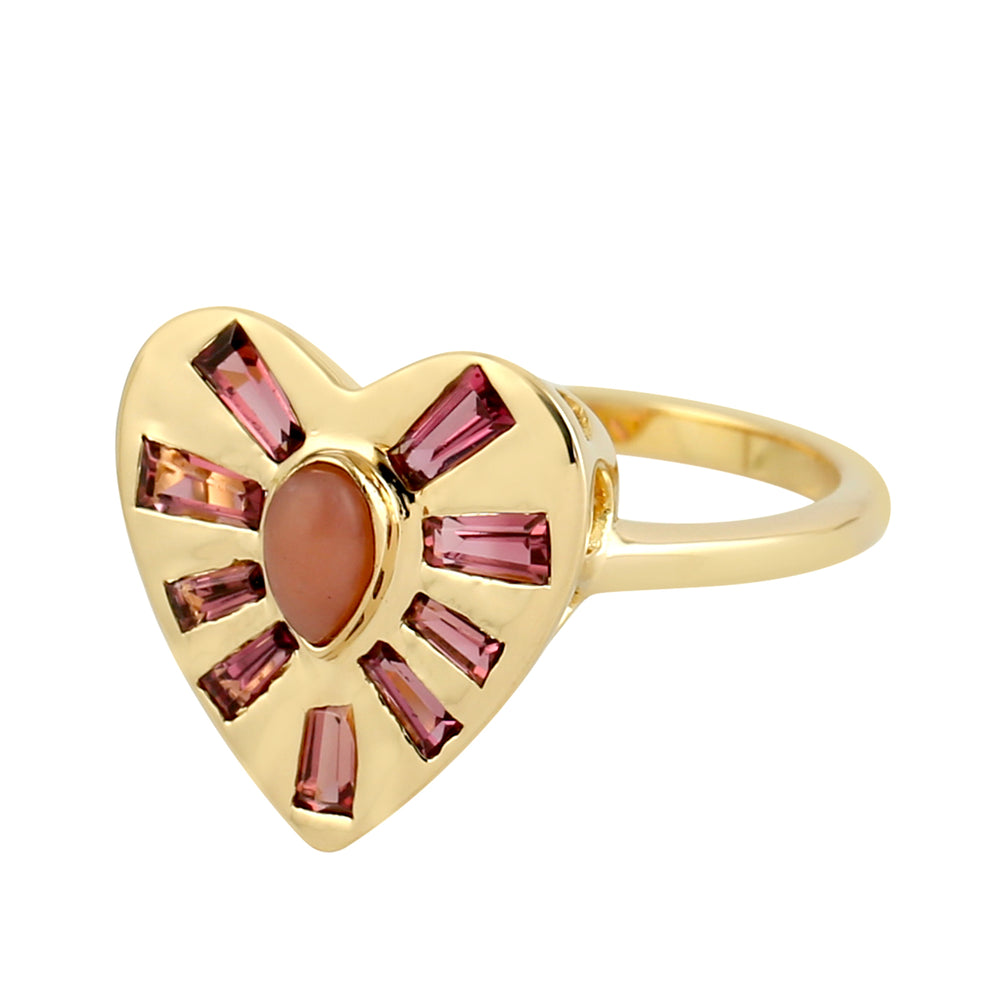 Tapered Baguette Rhodolite Tourmaline 18k Yellow Gold Heart Ring