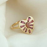 Tapered Baguette Rhodolite Tourmaline 18k Yellow Gold Heart Ring