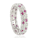 Natural Ruby & Diamond Band Ring 18k Rose Gold Jewelry