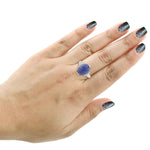 Natural Carved Tanzanite Cocktail Ring 18k White Gold Jewelry