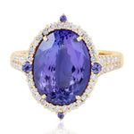 NaturalTanzanite Cocktail Ring 18K Yellow Gold Jewelry Gift