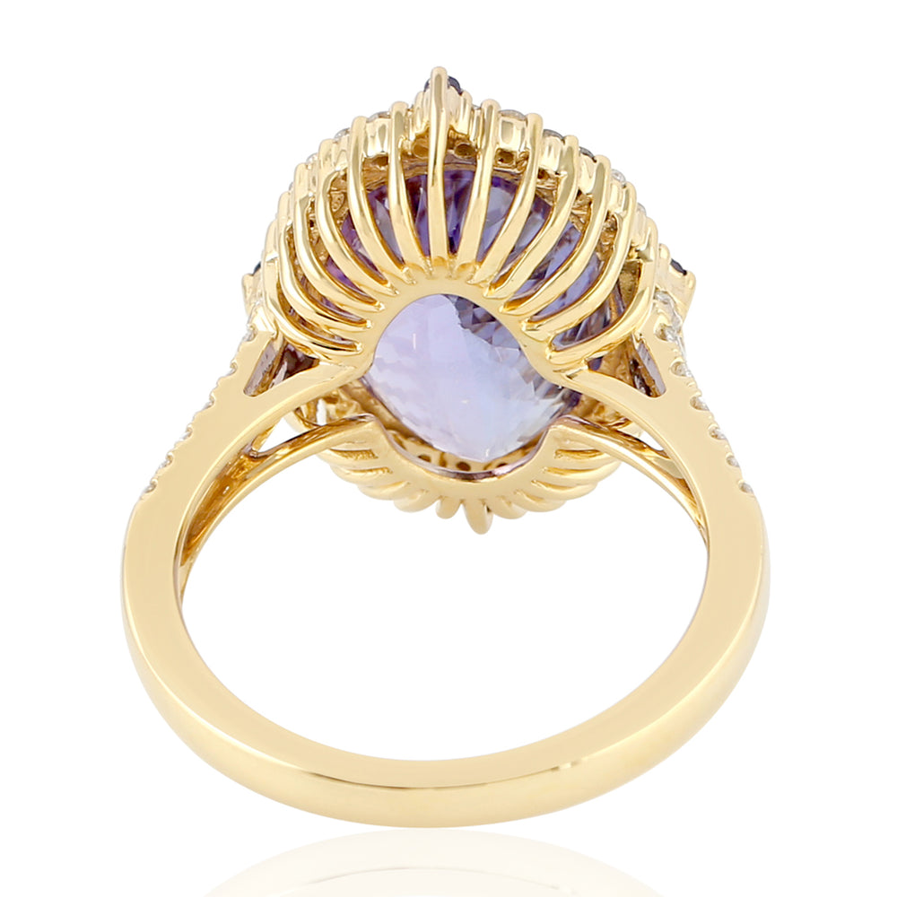 NaturalTanzanite Cocktail Ring 18K Yellow Gold Jewelry Gift