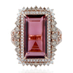 18kt Rose Gold and Pave Diamond Tourmaline Cocktail Ring Jewelry Wedding Gift