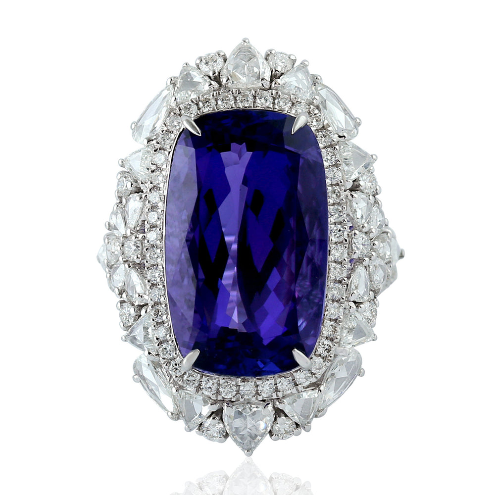 Tanzanite Cocktail Ring 18k White Gold Diamond Handmade Jewelry Gift