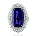 Tanzanite Cocktail Ring 18k White Gold Diamond Handmade Jewelry Gift