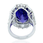 Tanzanite Cocktail Ring 18k White Gold Diamond Handmade Jewelry Gift