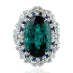 Tourmaline Sapphire Diamond Oval Shaped Cocktail Ring In 18k White Gold