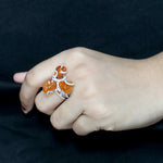 Unshaped Fire Opal Pave Diamond Sapphire Cocktail Ring In 18k White Gold