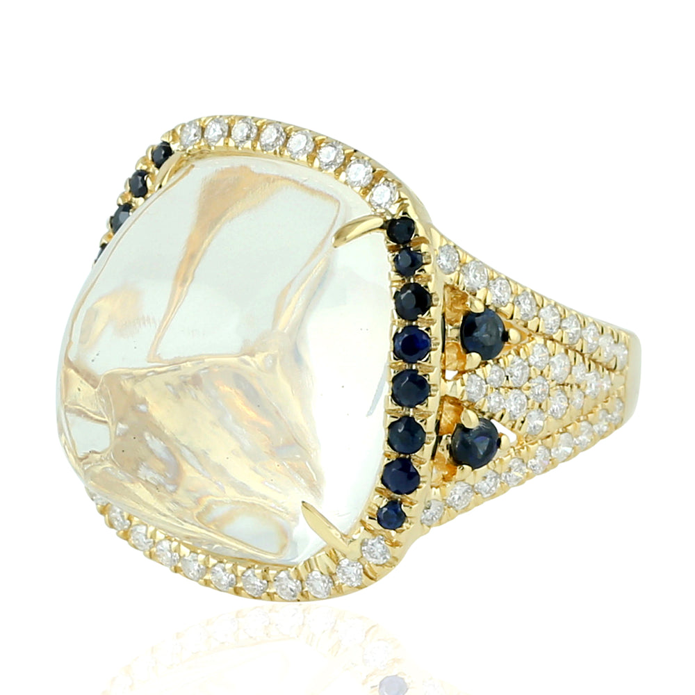 Opal Sapphire Diamond Dome Ring in 18k Yellow Gold