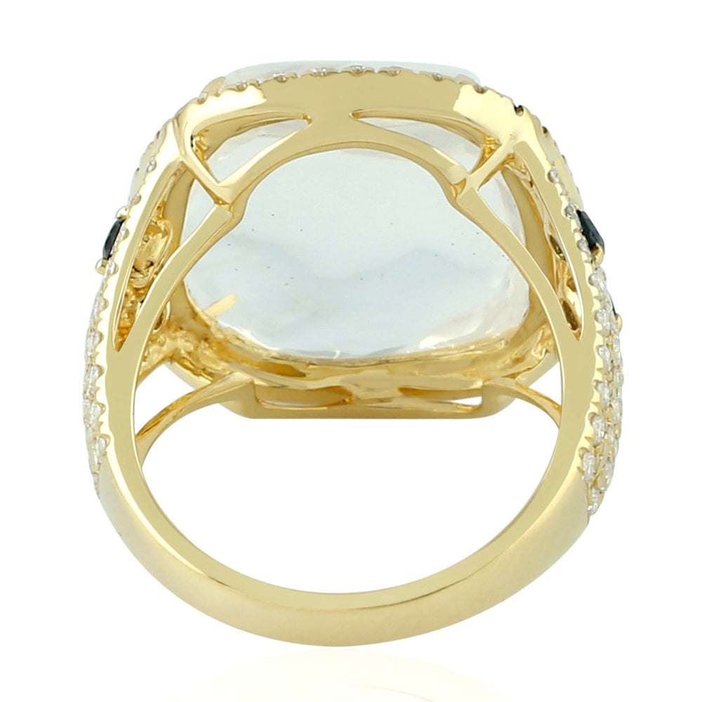 Opal Sapphire Diamond Dome Ring in 18k Yellow Gold