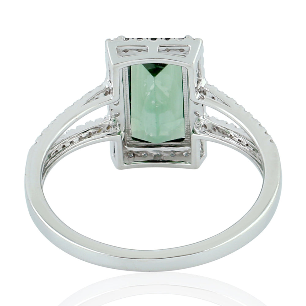 Tourmaline Cocktail Ring 18k White Gold Diamond Handmade Jewelry