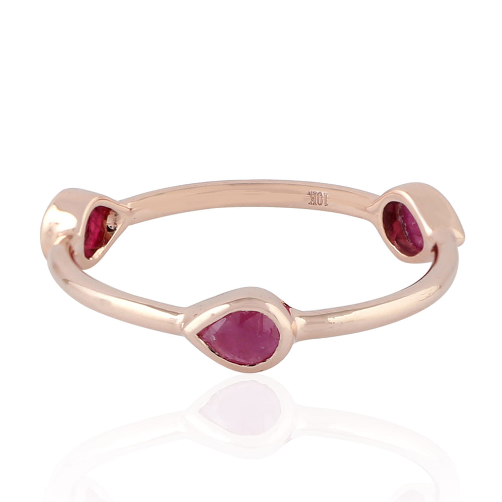 Natural Ruby Three-Stone Ring 10k Rose Gold Jewelry