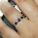 Bezel Set Sapphire Three Stone Ring 14k White Gold Gemstone Jewelry For womens