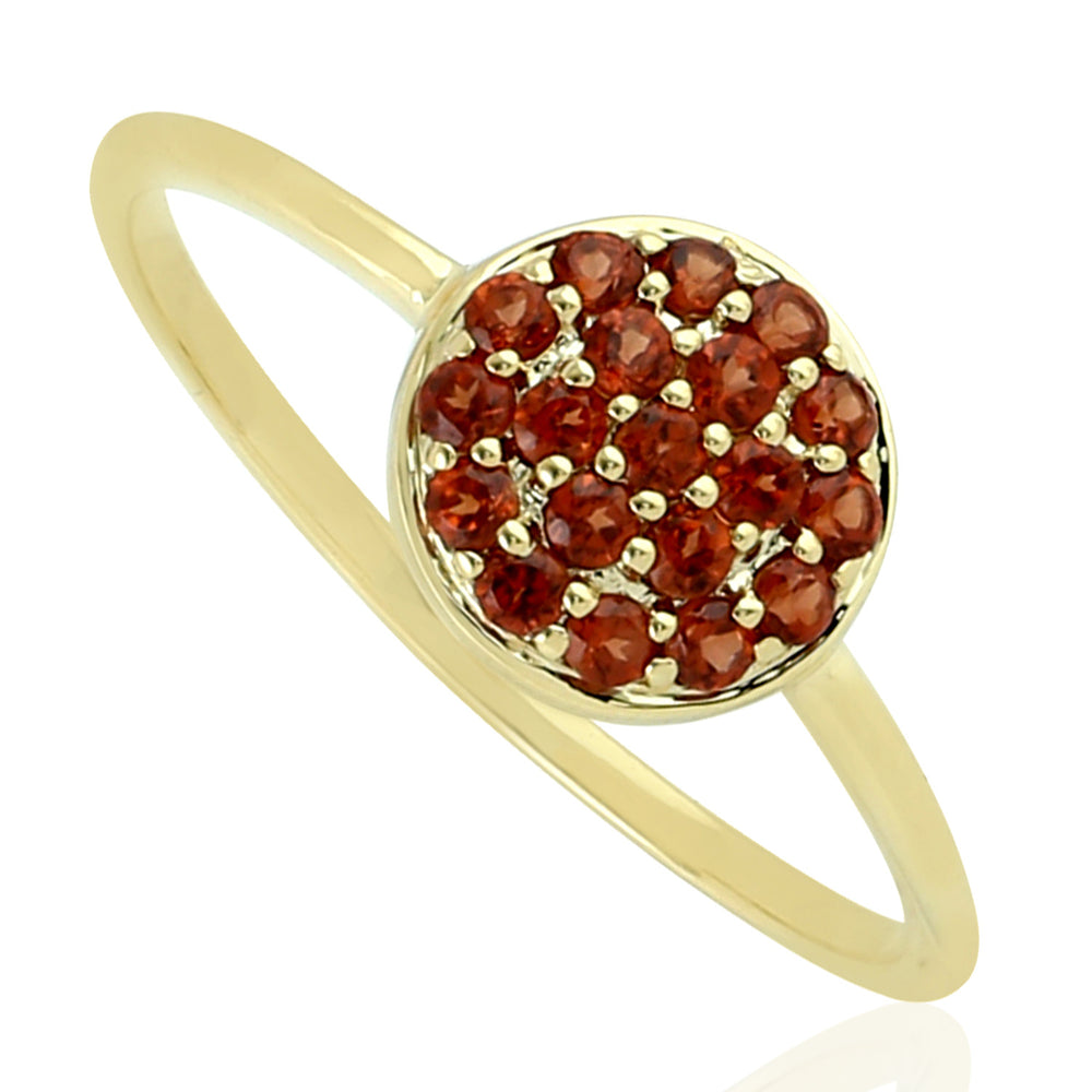 Studded Garnet Gemstone Disc Ring 14k Yellow Gold Handmade Jewelry Gift