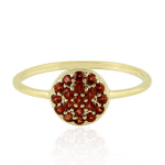 Studded Garnet Gemstone Disc Ring 14k Yellow Gold Handmade Jewelry Gift