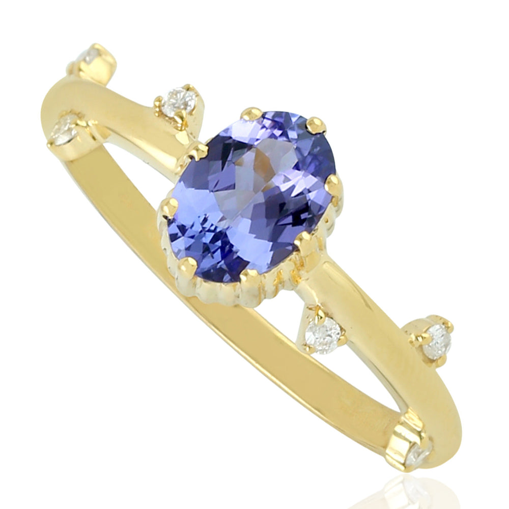 Tanzanite Stackable Ring 18k Yellow Gold Diamond Handmade Jewelry