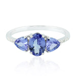 Tanzanite Three Stone Ring Pave Diamond 18k White Gold Gemstone Jewelry