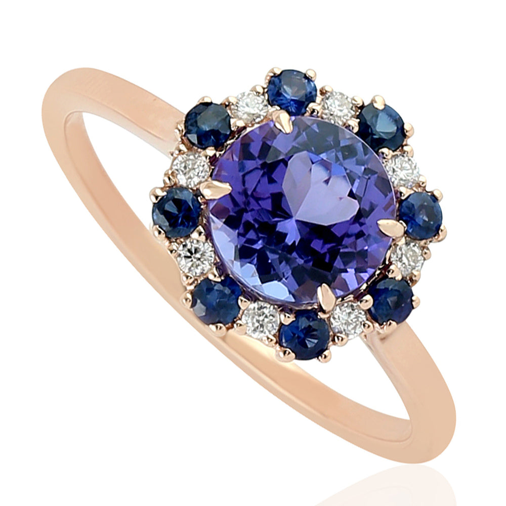 18k Rose Gold Tanzanite Sapphire Stackable Ring Diamond Gemstone Handmade Jewelry