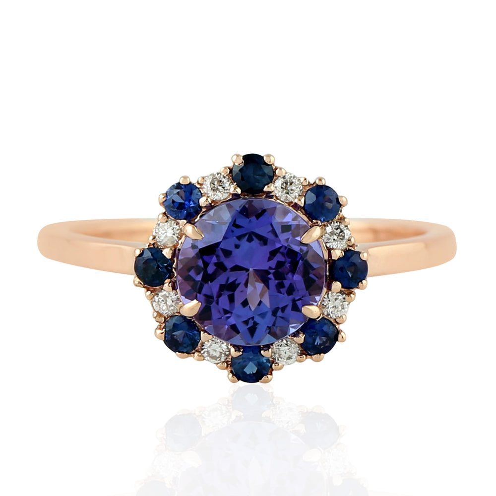 18k Rose Gold Tanzanite Sapphire Stackable Ring Diamond Gemstone Handmade Jewelry