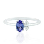 Tanzanite Stackable Ring 18k White Gold Diamond Handmade Jewelry