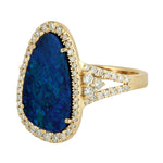 Opal Doublet Diamond 18k Yellow Gold Wedding Ring Gift