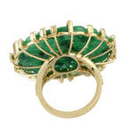 Filigree Carved Green Jade Cocktail Wedding Ring in 18k Yellow Gold Diamond Jewelry