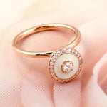 18k Rose Gold Pave Diamond Enamel Ring Handmade Jewelry