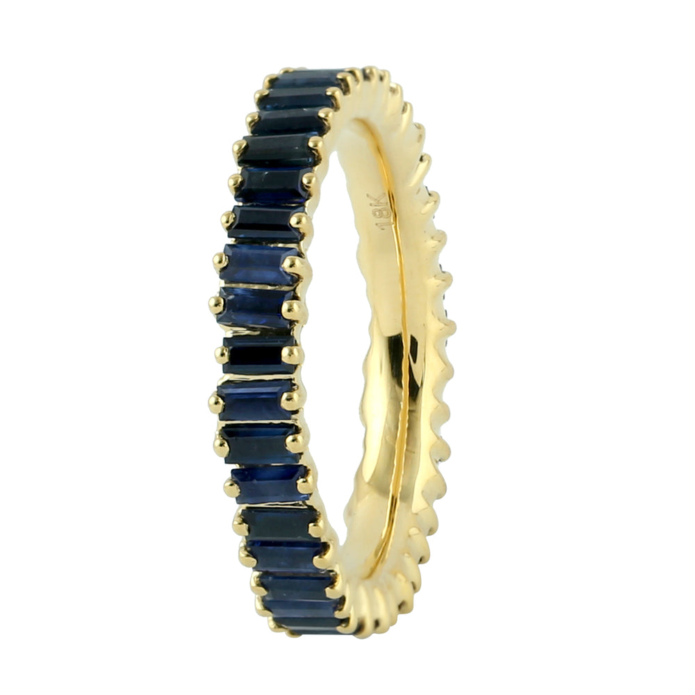 Baguette Blue Sapphire September Birthstone Band Ring 18k Yellow Gold Jewelry