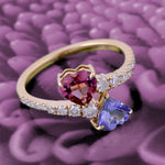 18kt Gold Tanzanite and Tourmaline Heart Shape Bypass Ring Jewelry